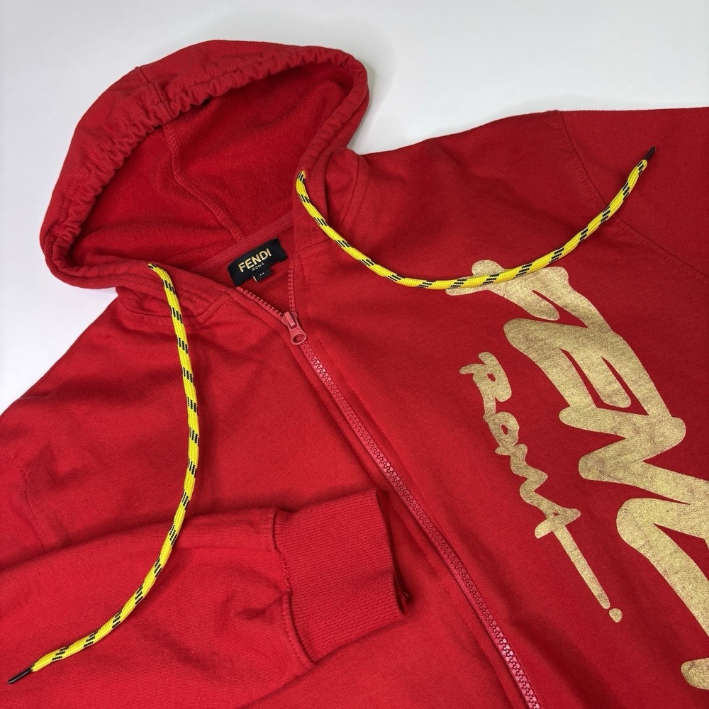 Fendi Roma Mens Size Medium Monster Bug Eyes Full Zip Hoodie Red W/ FLAW